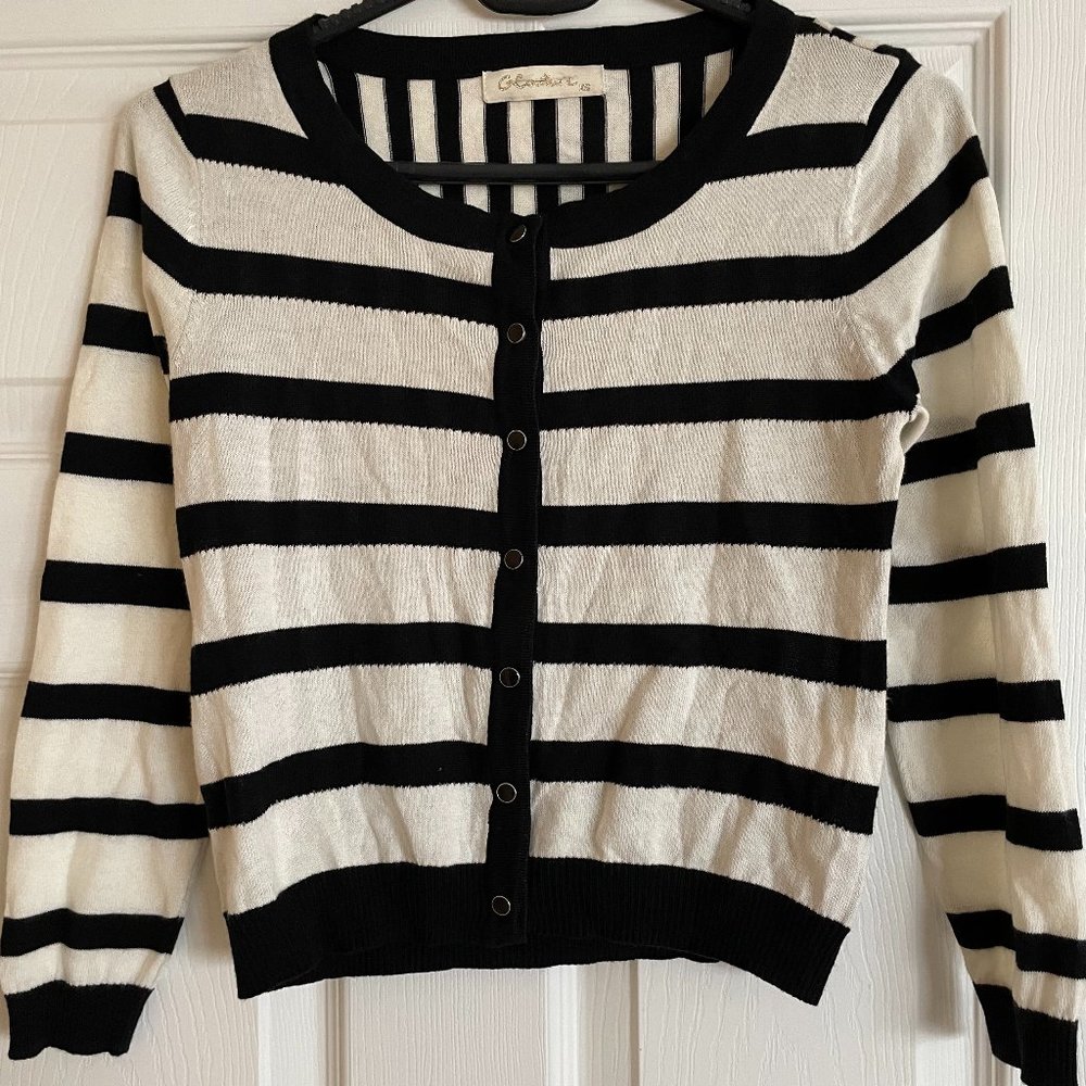 Brand New Black and White Stripe Button Front Cardigan